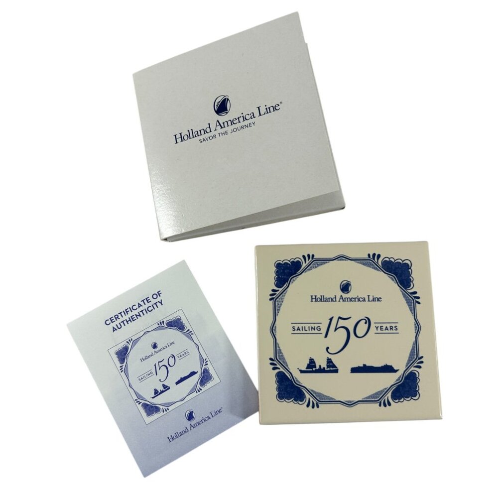 Holland America Line Sailing 150 Years Blue Delft Tile Coaster Royal Goedewaagen